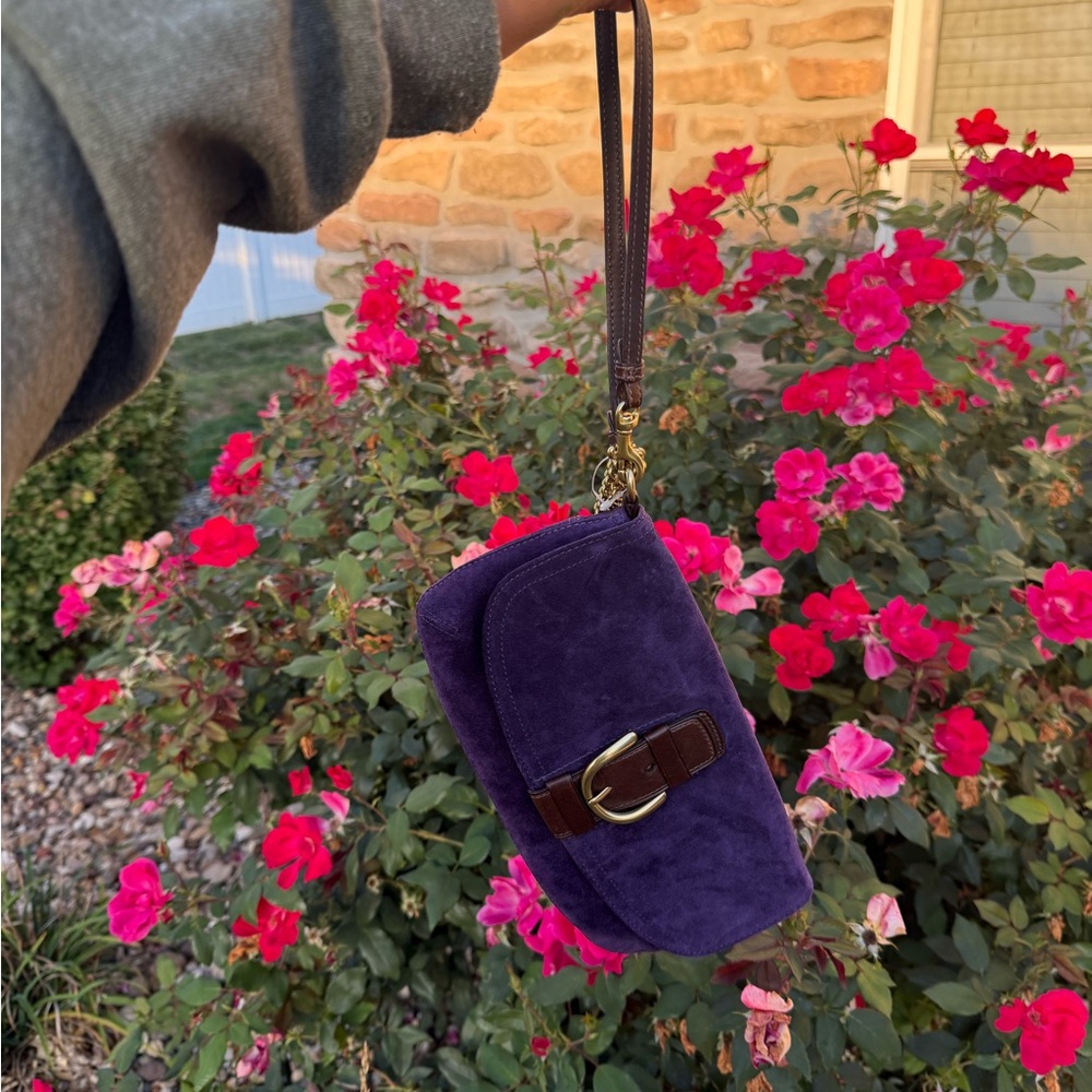 NEW COACH vintage purple suede baguette wristlet shoulder Bag Purse Clutch 42054 - Picture 5 of 12